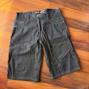 Y2K 5ive Jungle & Co Black Denim Skater Jorts Baggy Long Shorts Emo Streetwear